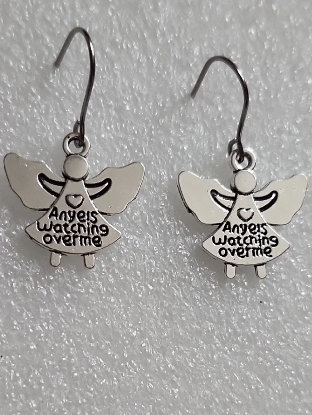 Hand Crafted Silver Angel Drop Earrings with Engraved Message